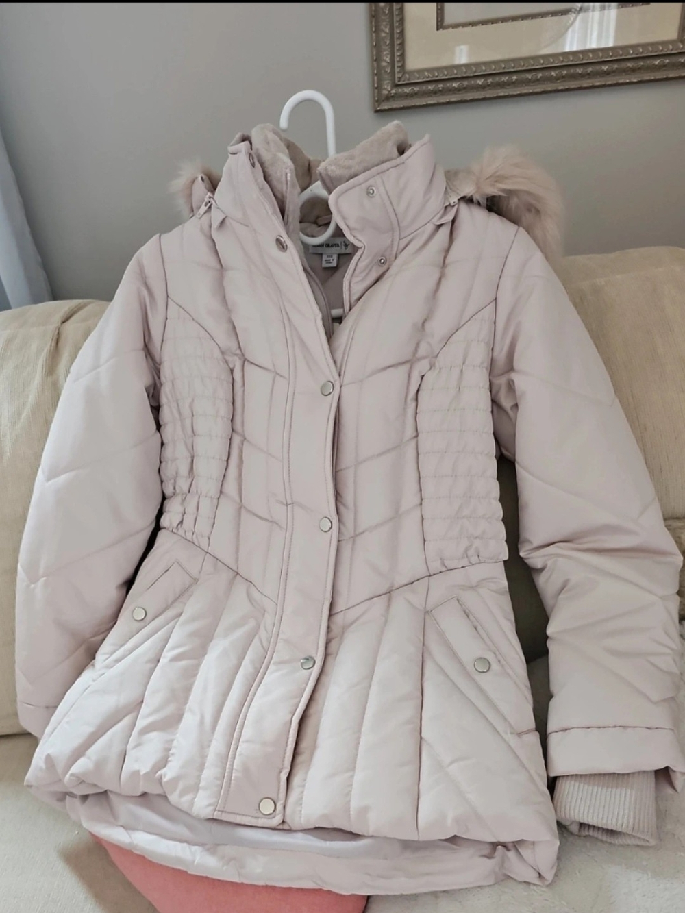 Susan Graver Light Blush Quilted Hooded Puffer Coat
